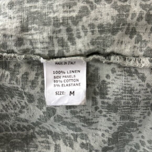 Lina Tomei Dress Women Medium Green Cream Geometric 100% Linen Shift Casual Work - Picture 8 of 9